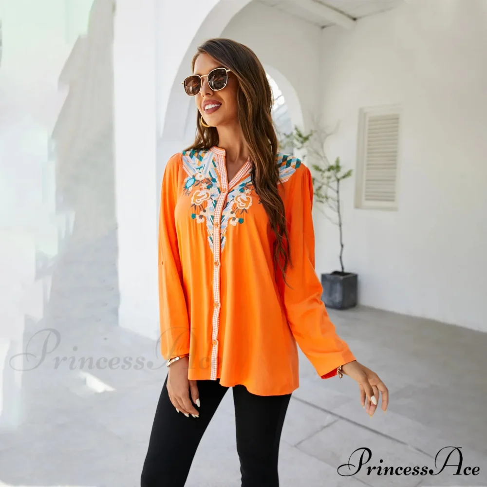 Informal Flower Stitching Large Cotton Long Sleeve Bohemian Top - Image 7