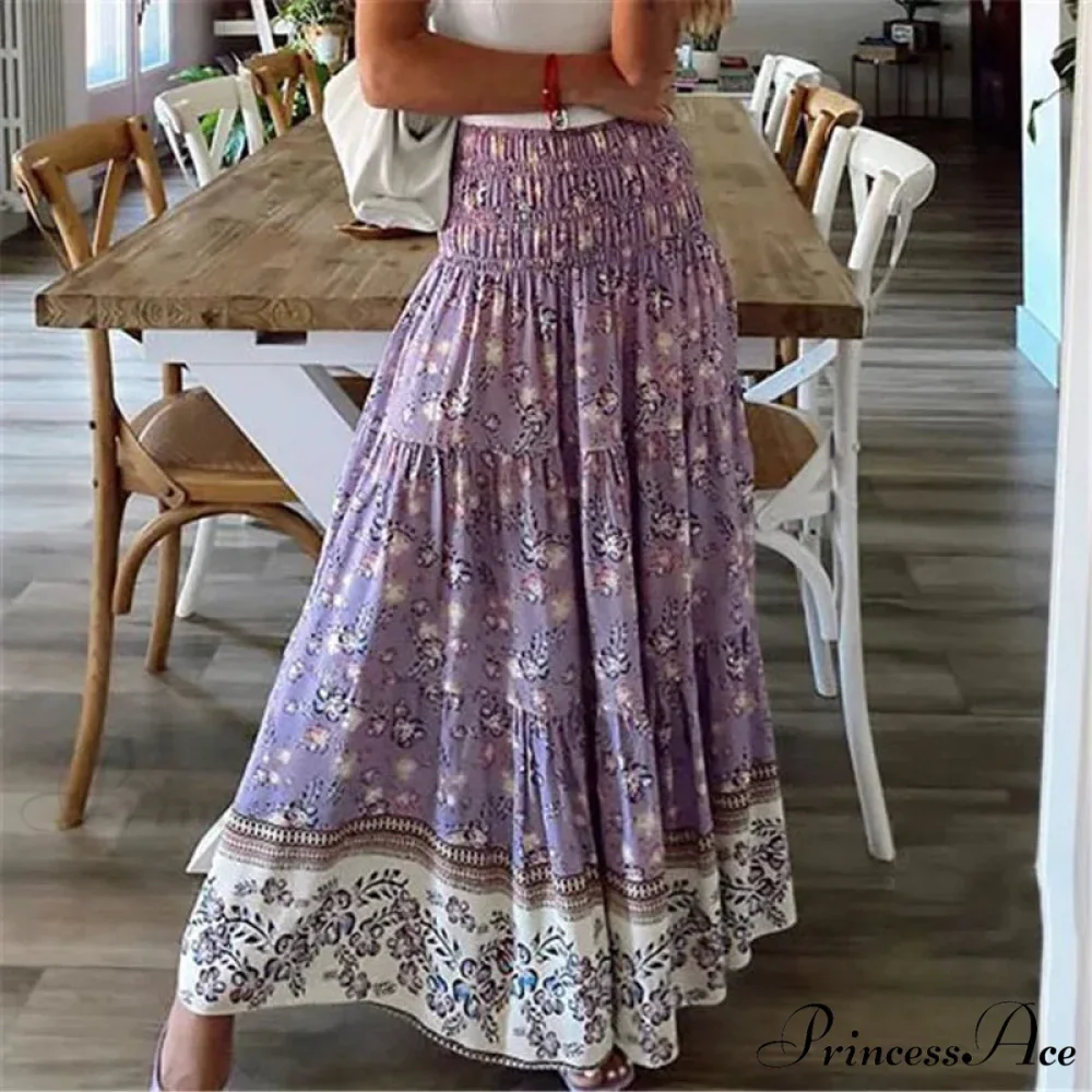 Informal Flower Stretchy Waist Bohemian Style Skirt - Image 4