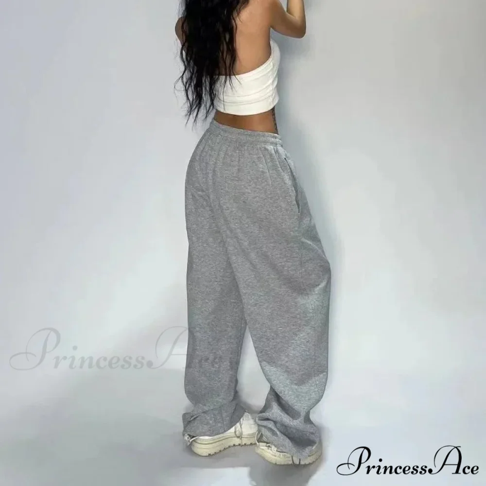 Informal Gray Broad Leg Sweatpants Trousers - Image 2