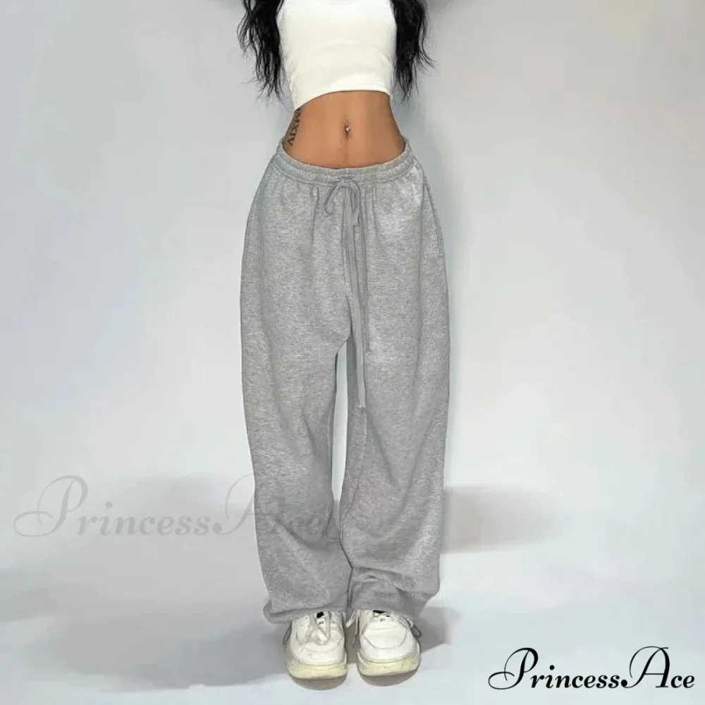 Informal Gray Broad Leg Sweatpants Trousers - Image 3