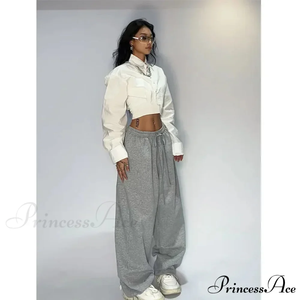 Informal Gray Broad Leg Sweatpants Trousers - Image 4