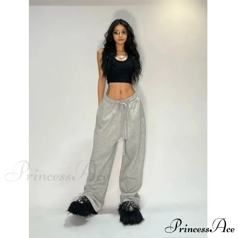 Informal Gray Broad Leg Sweatpants Trousers - Image 6