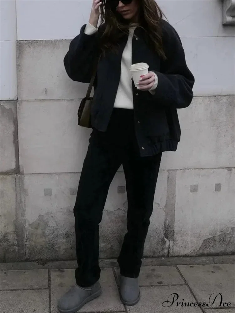 Informal Gray Cozy Baseball Jacket Overcoat - Image 2