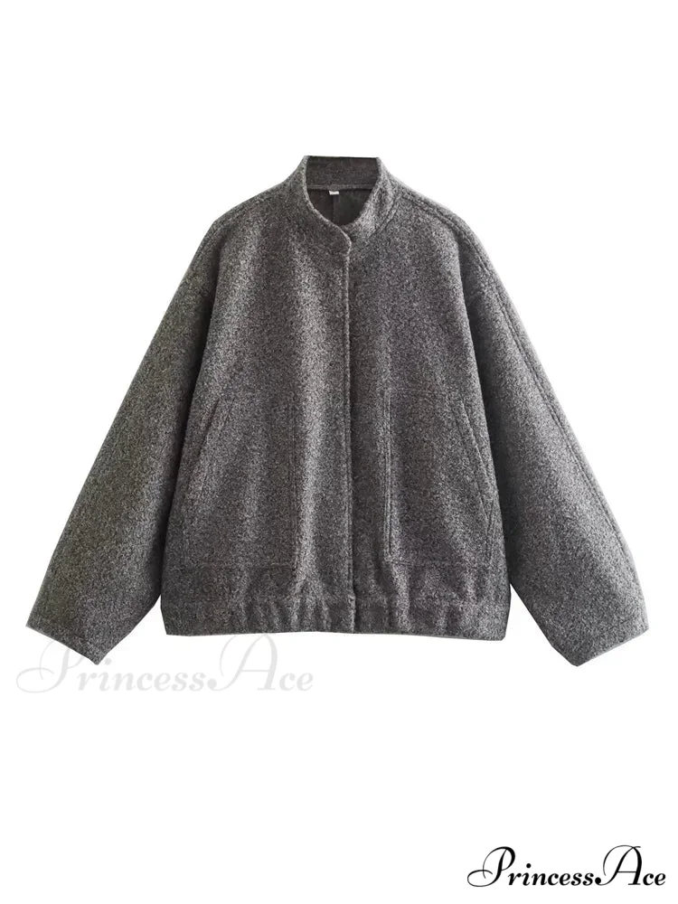 Informal Gray Cozy Baseball Jacket Overcoat - Image 4