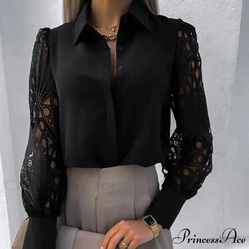 Informal Ivory Lace Hollowed-out Button Shirt - Image 4