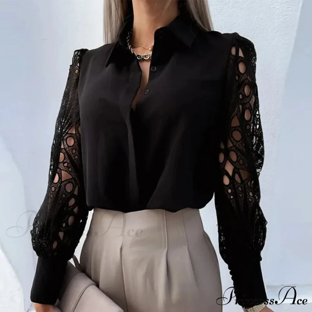Informal Ivory Lace Hollowed-out Button Shirt - Image 5