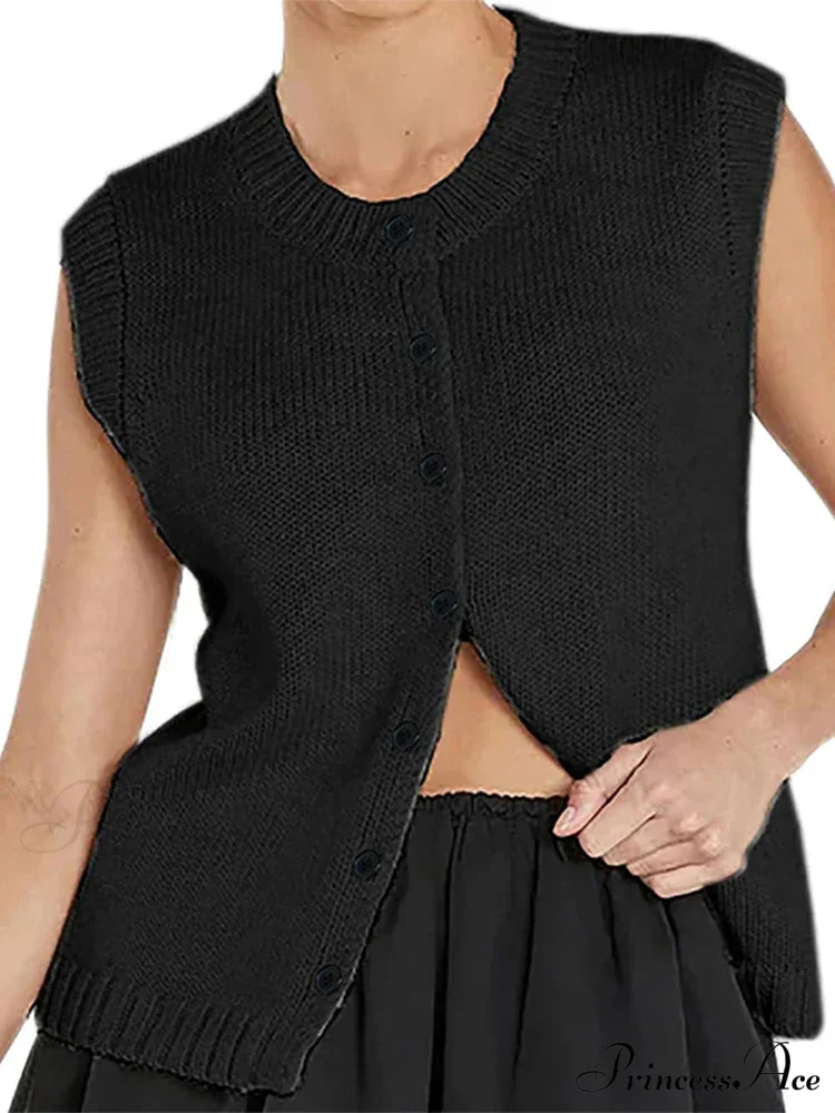 Informal Knitted Sleeveless Sweater - Image 5