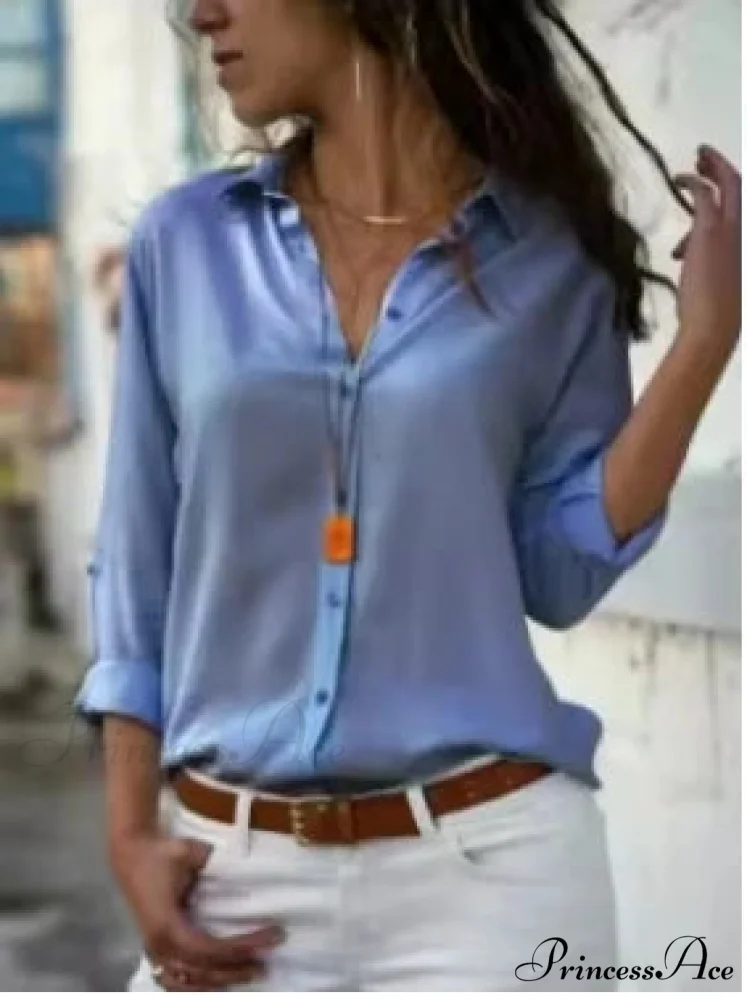 Informal Monochromatic Extended Sleeve Button Blouse - Image 15