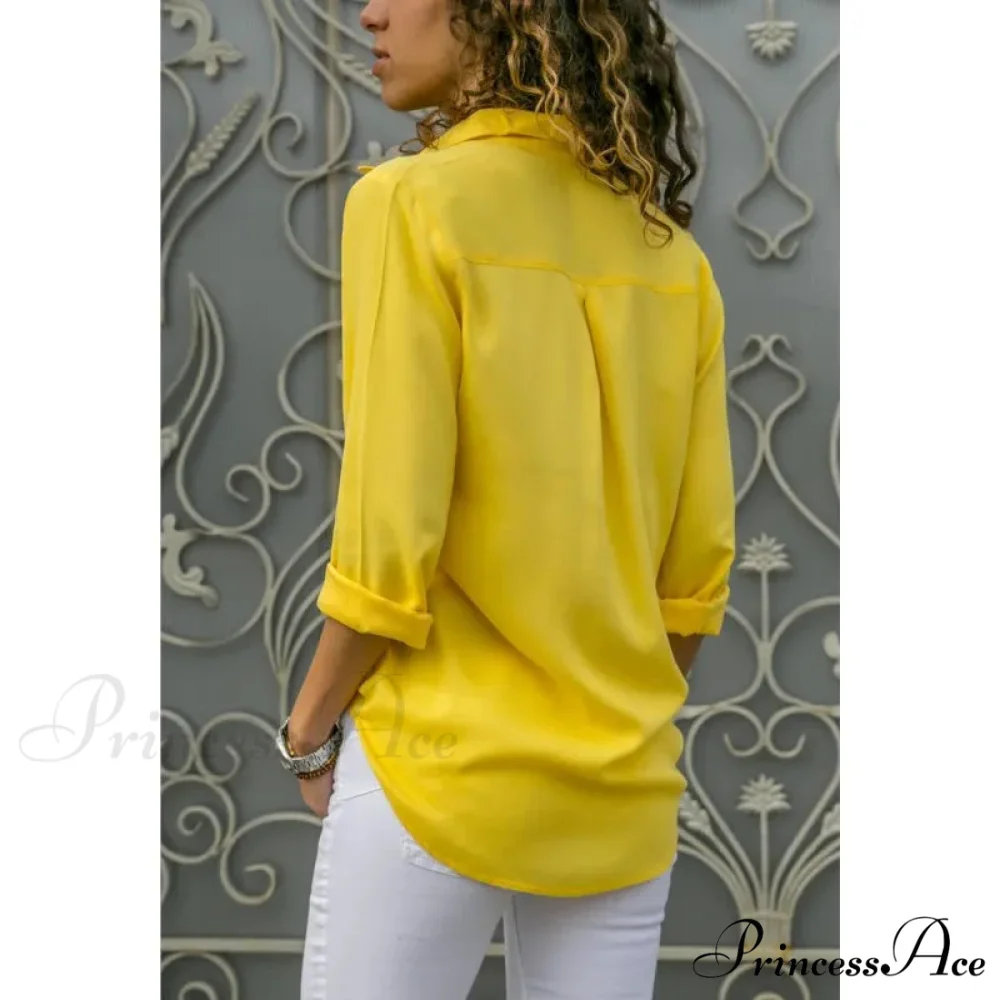 Informal Monochromatic Extended Sleeve Button Blouse - Image 2