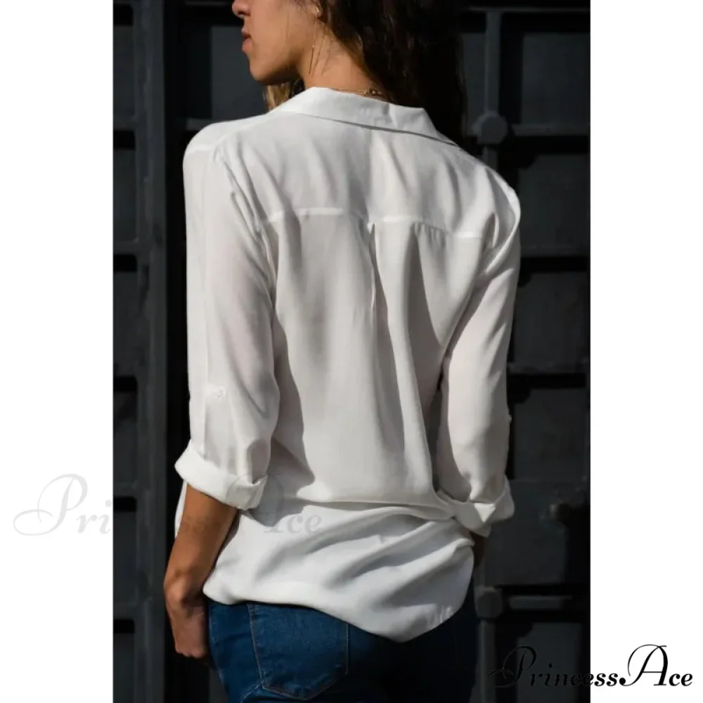 Informal Monochromatic Extended Sleeve Button Blouse - Image 4
