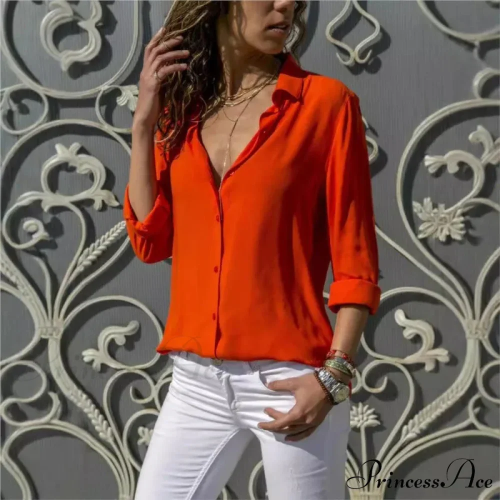 Informal Monochromatic Extended Sleeve Button Blouse - Image 5