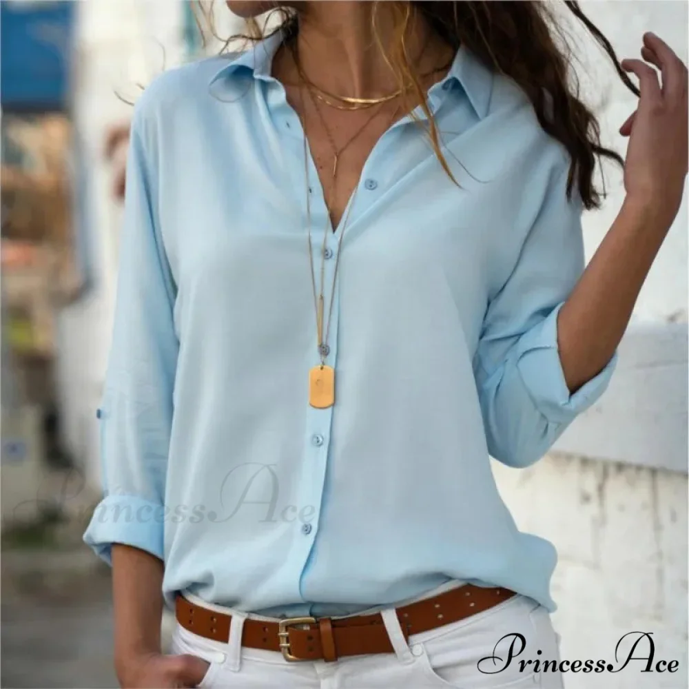 Informal Monochromatic Extended Sleeve Button Blouse - Image 6