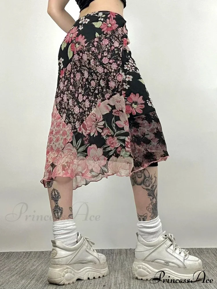 Informal Patchwork Flowery Straight Trim Mid-Rise Maxi Skirt Urban Wear - Image 2