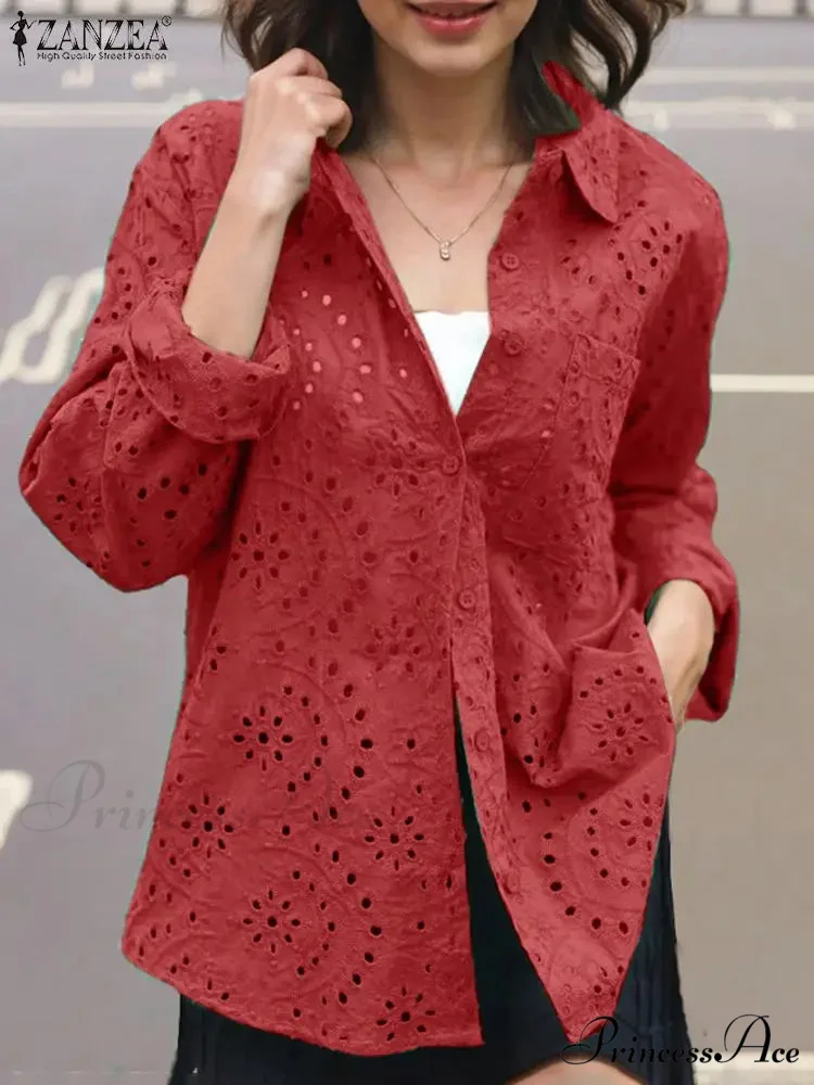 Informal Patchwork Fold-over Collar Stitched Blouse - Image 4
