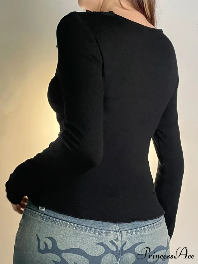 Informal Patchwork Lace Slender V-Neck Extended Sleeve Knit Top - Image 2
