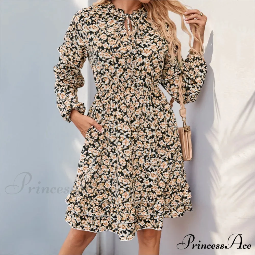 Informal Printed Extended Sleeve Flower Dress - Image 3