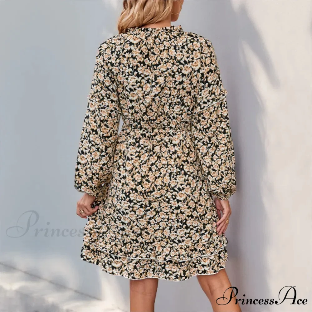 Informal Printed Extended Sleeve Flower Dress - Image 4