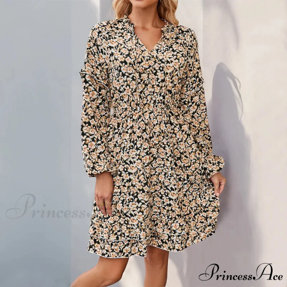 Informal Printed Extended Sleeve Flower Dress - Image 5