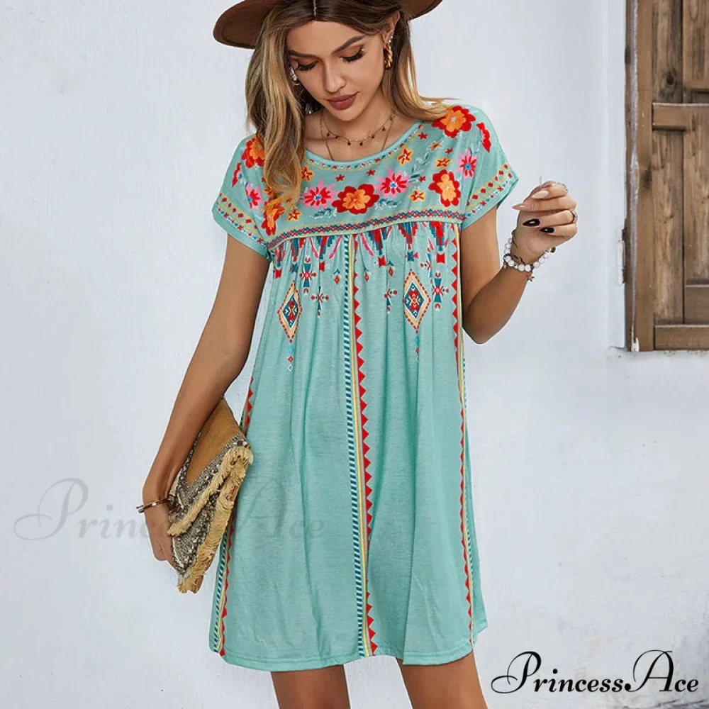 Informal round-neck Cotton Bohemian Dress - Image 2