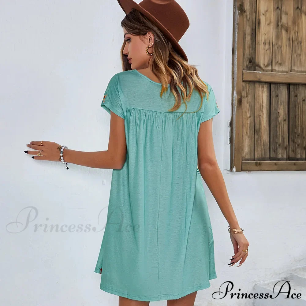 Informal round-neck Cotton Bohemian Dress - Image 3