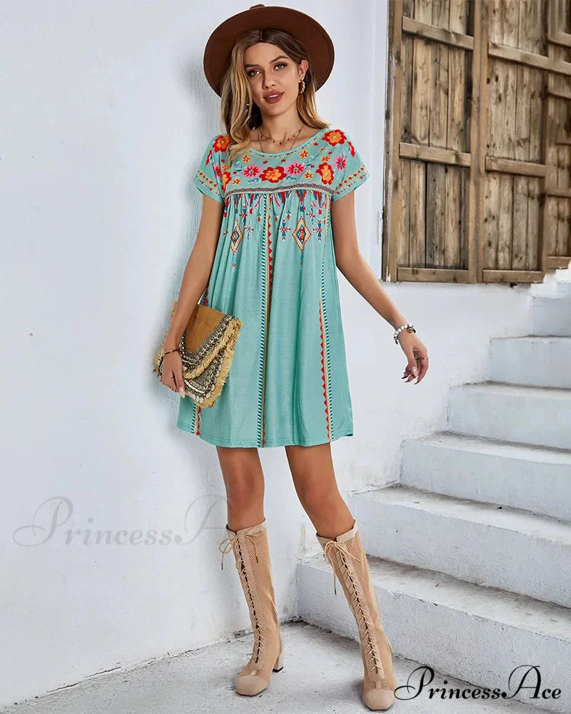 Informal round-neck Cotton Bohemian Dress - Image 4