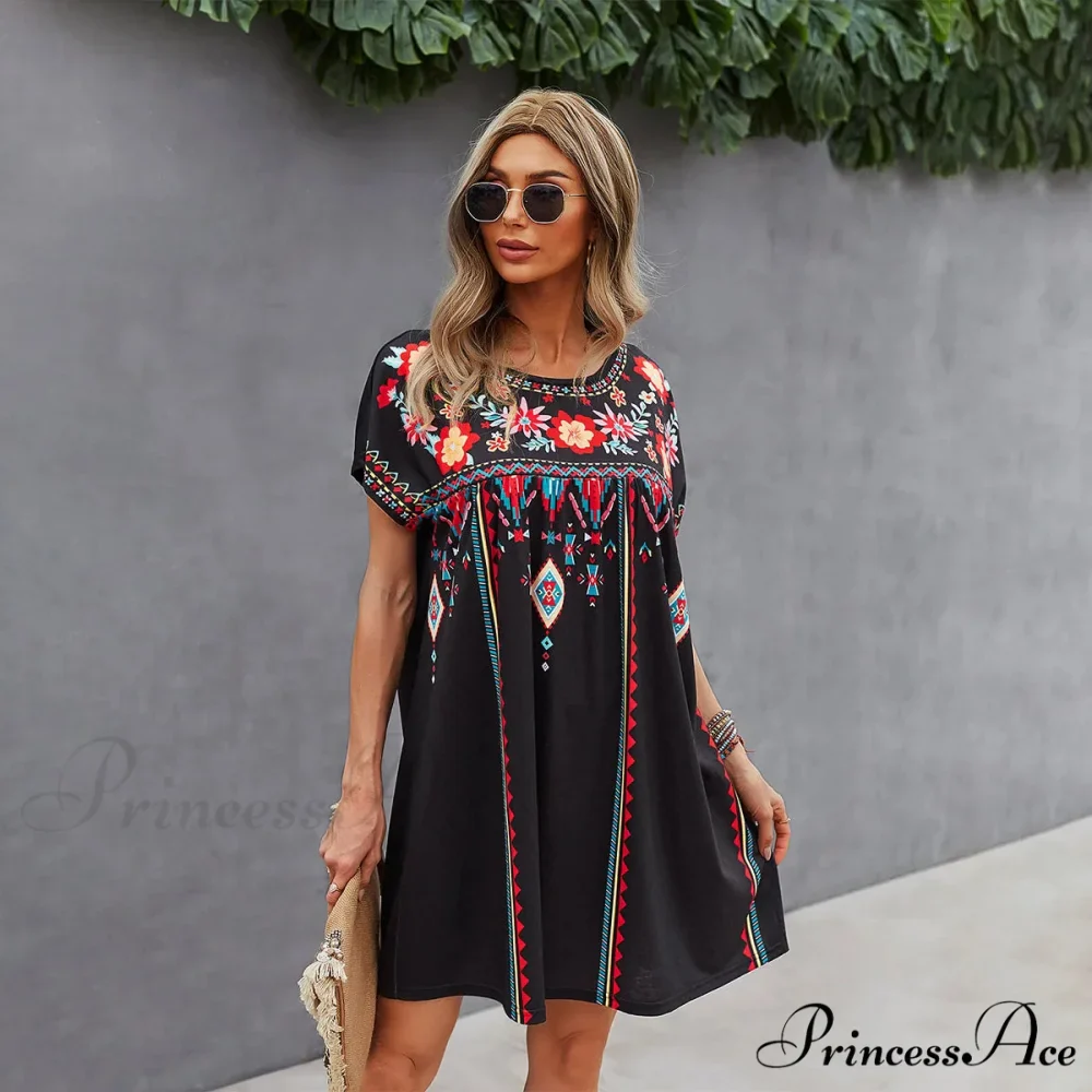 Informal round-neck Cotton Bohemian Dress - Image 5