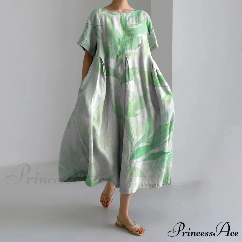 Informal Round Neck Flower Pattern Baggy Long Summer Dress - Image 2