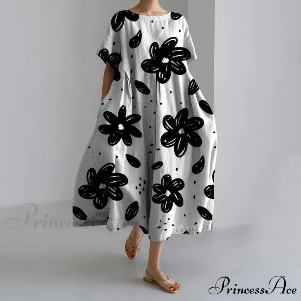 Informal Round Neck Flower Pattern Baggy Long Summer Dress - Image 6