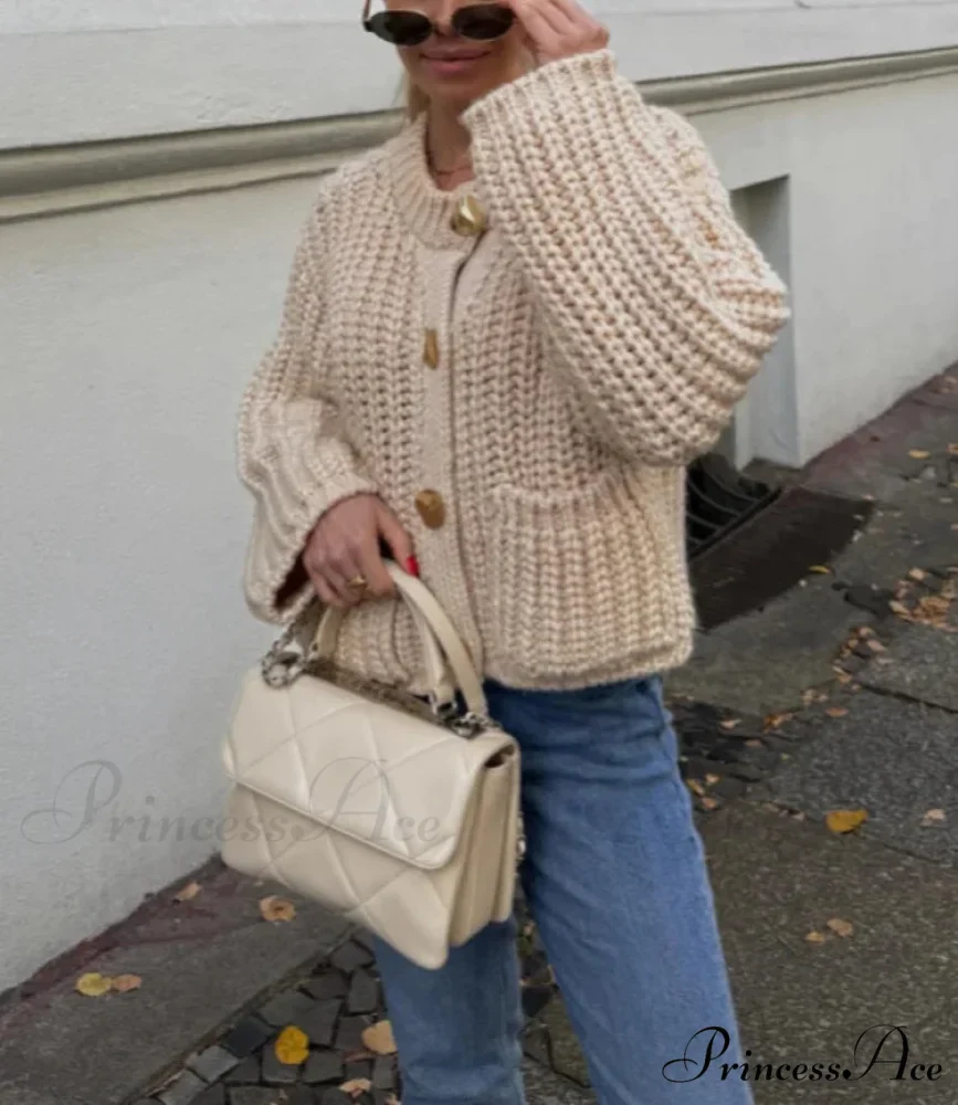 Informal Round Neck Lengthy Sleeve Pocket Cardigan - Image 2