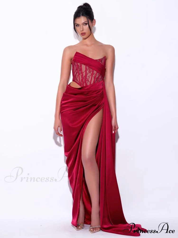 Informal Seductive Ebony Strapless Bandage Prom Gown - Image 5