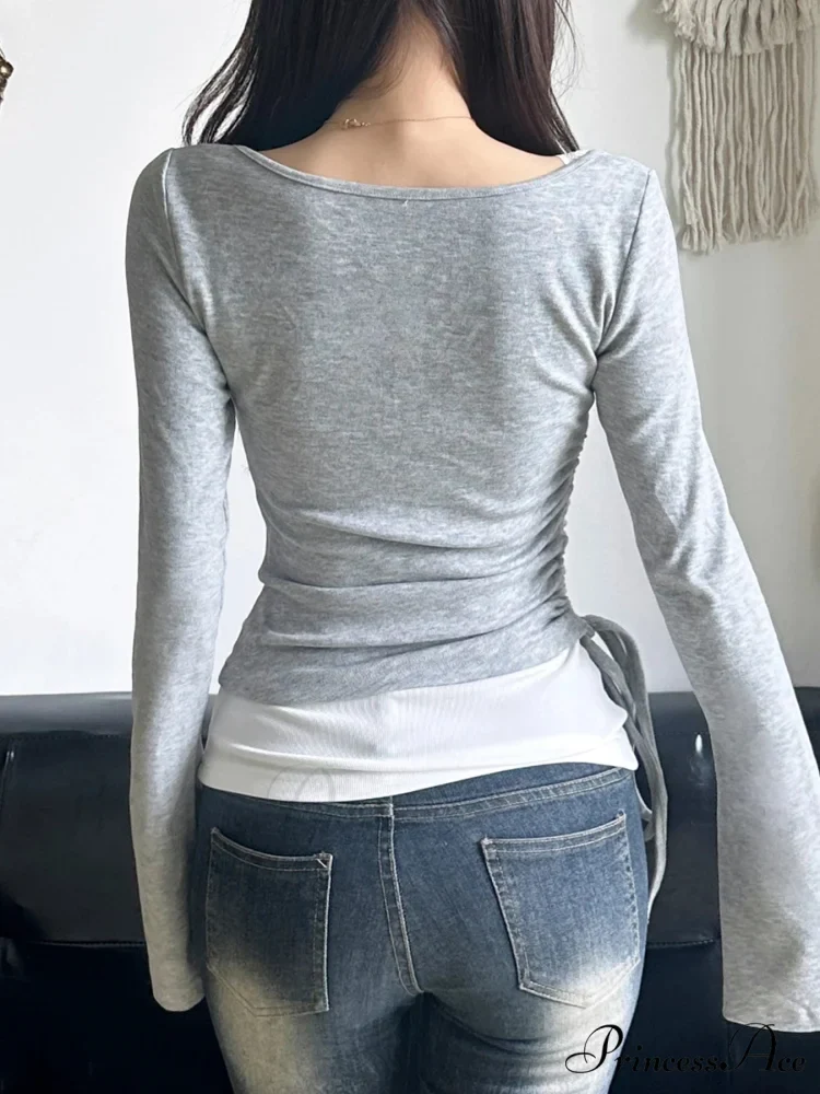 Informal Slim Wrap Sweet Square Neckline Knit Top - Image 2
