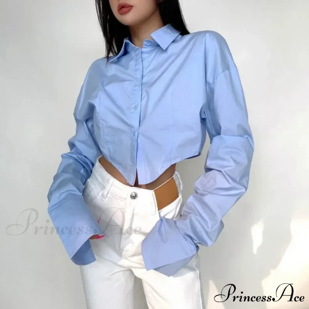 Informal Solitary Buttoned Fold Over Collar Short Sleeve Top - Image 2