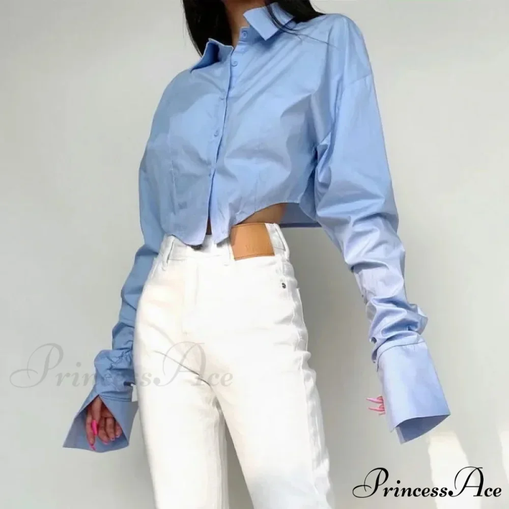 Informal Solitary Buttoned Fold Over Collar Short Sleeve Top - Image 6