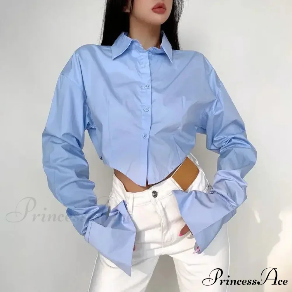 Informal Solitary Buttoned Fold Over Collar Short Sleeve Top - Image 7