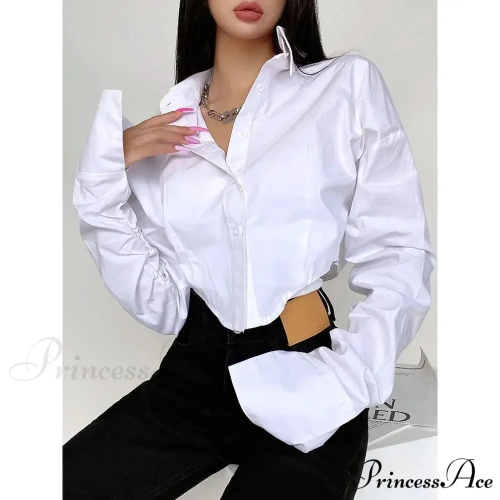 Informal Solitary Buttoned Fold Over Collar Short Sleeve Top - Image 8