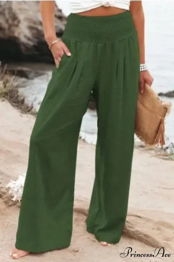 Informal Stretchy Waist Linen Broad Trousers - Image 10