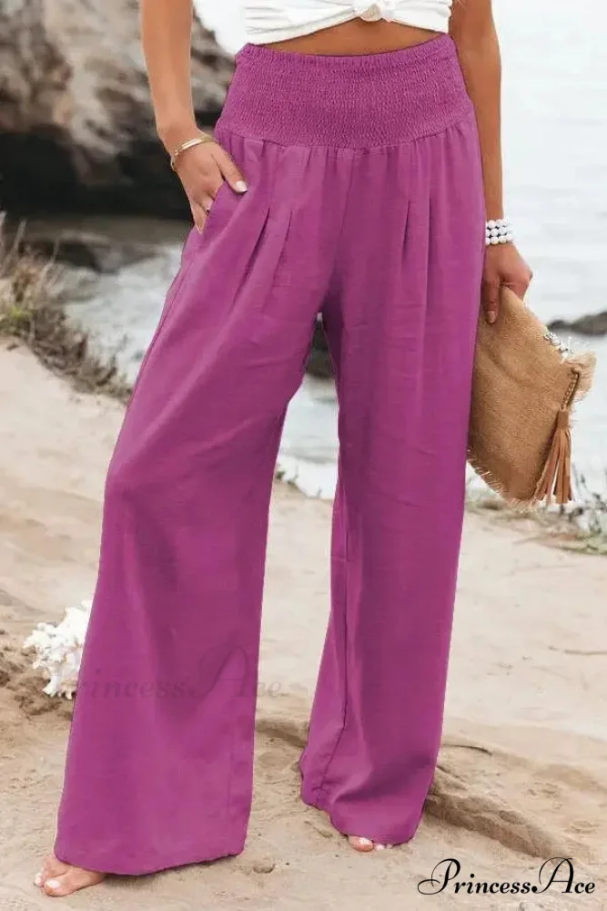 Informal Stretchy Waist Linen Broad Trousers - Image 11