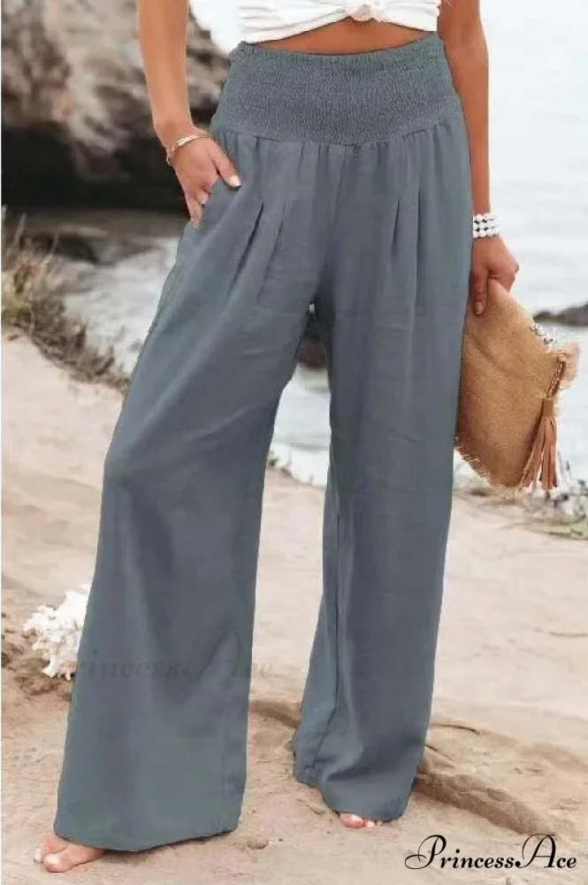 Informal Stretchy Waist Linen Broad Trousers - Image 12