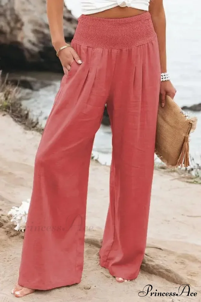 Informal Stretchy Waist Linen Broad Trousers - Image 13