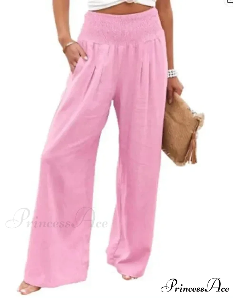 Informal Stretchy Waist Linen Broad Trousers - Image 14