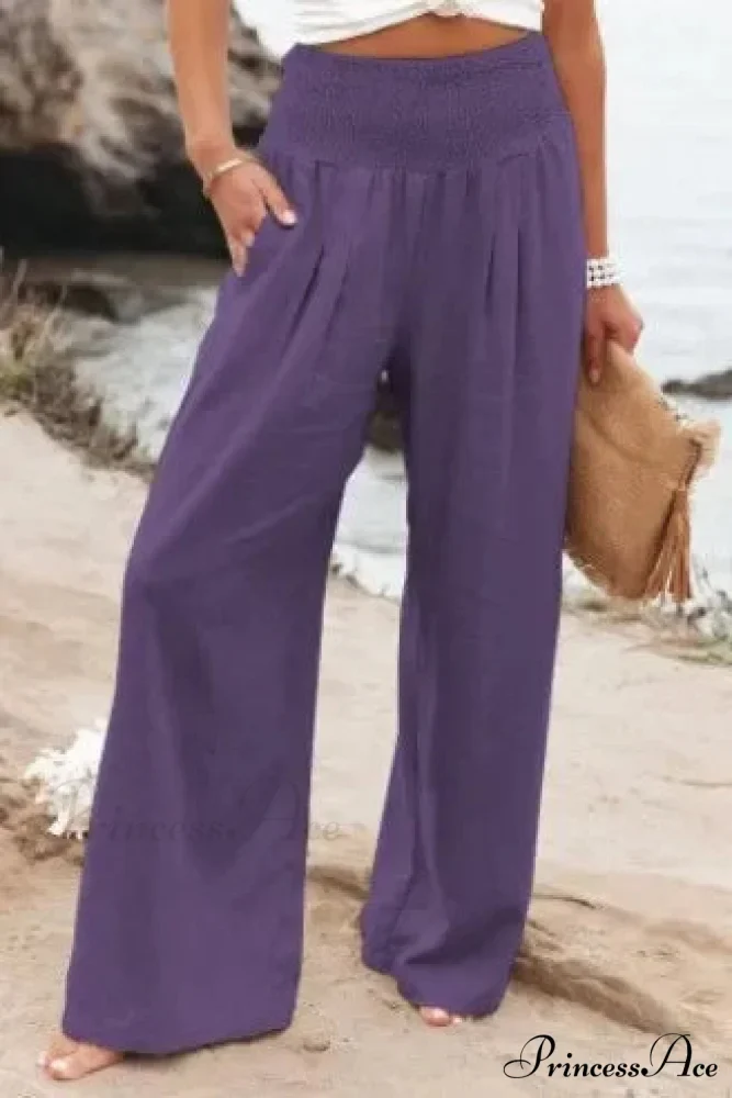 Informal Stretchy Waist Linen Broad Trousers - Image 15