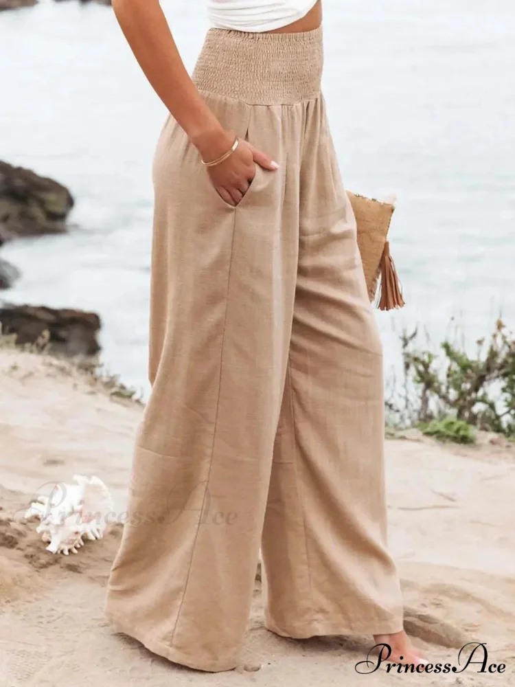 Informal Stretchy Waist Linen Broad Trousers - Image 2