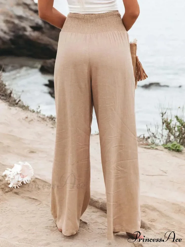 Informal Stretchy Waist Linen Broad Trousers - Image 3