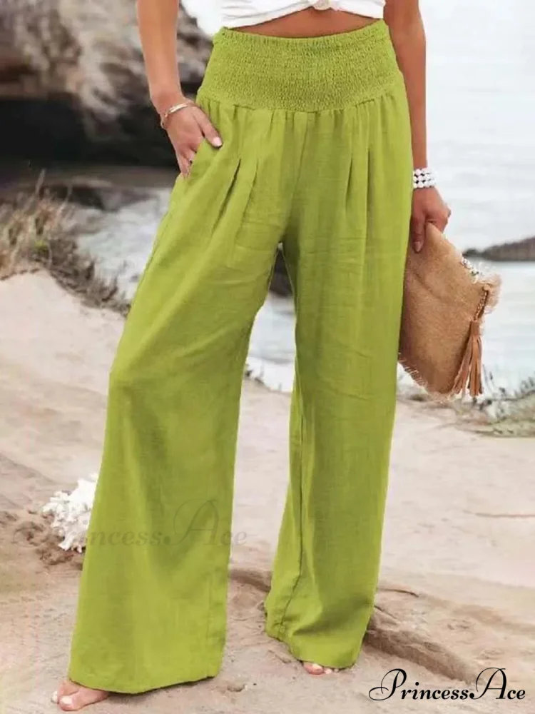 Informal Stretchy Waist Linen Broad Trousers - Image 6