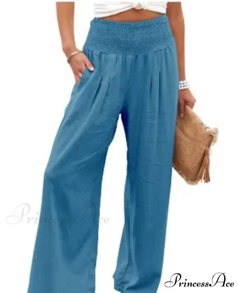 Informal Stretchy Waist Linen Broad Trousers - Image 8