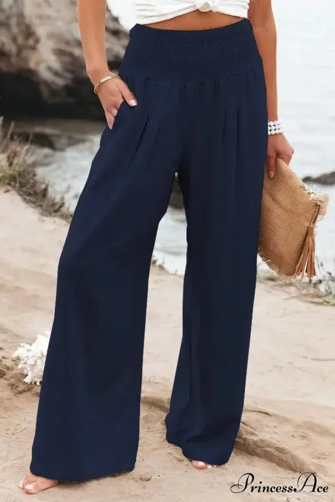 Informal Stretchy Waist Linen Broad Trousers - Image 9