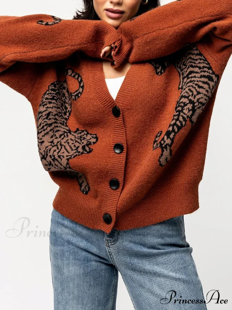 Informal Tiger Patterned Long Sleeve Cardigan - Image 5