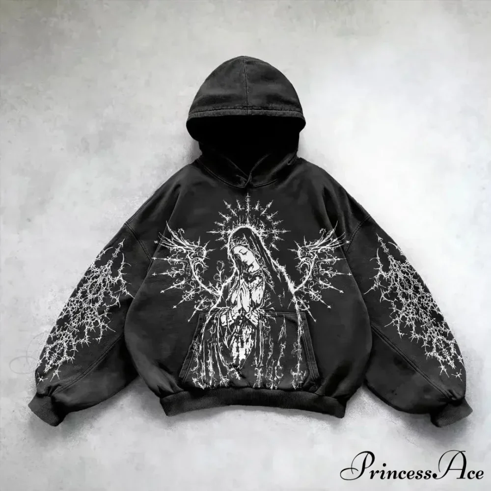 Informal Vintage Gothic Printing Hoodie - Image 6