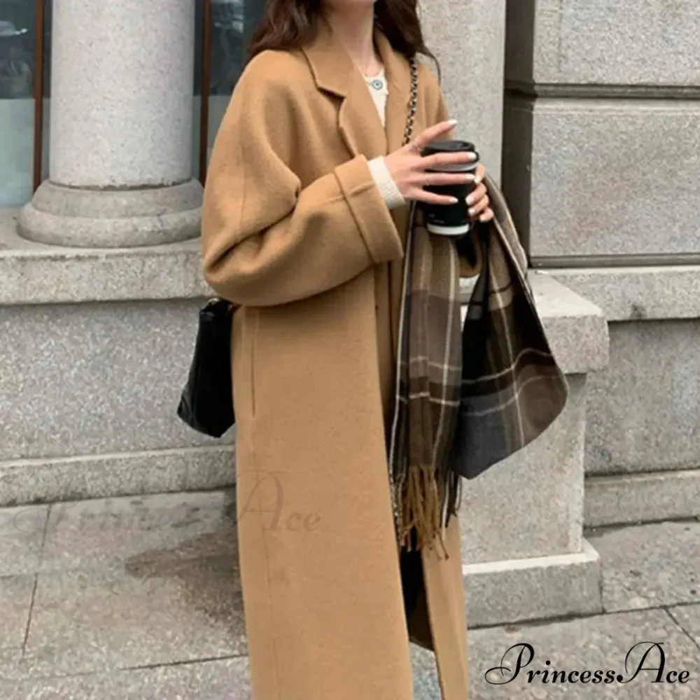 Informal Woolen Indentation Collar Spring Overcoat - Image 2