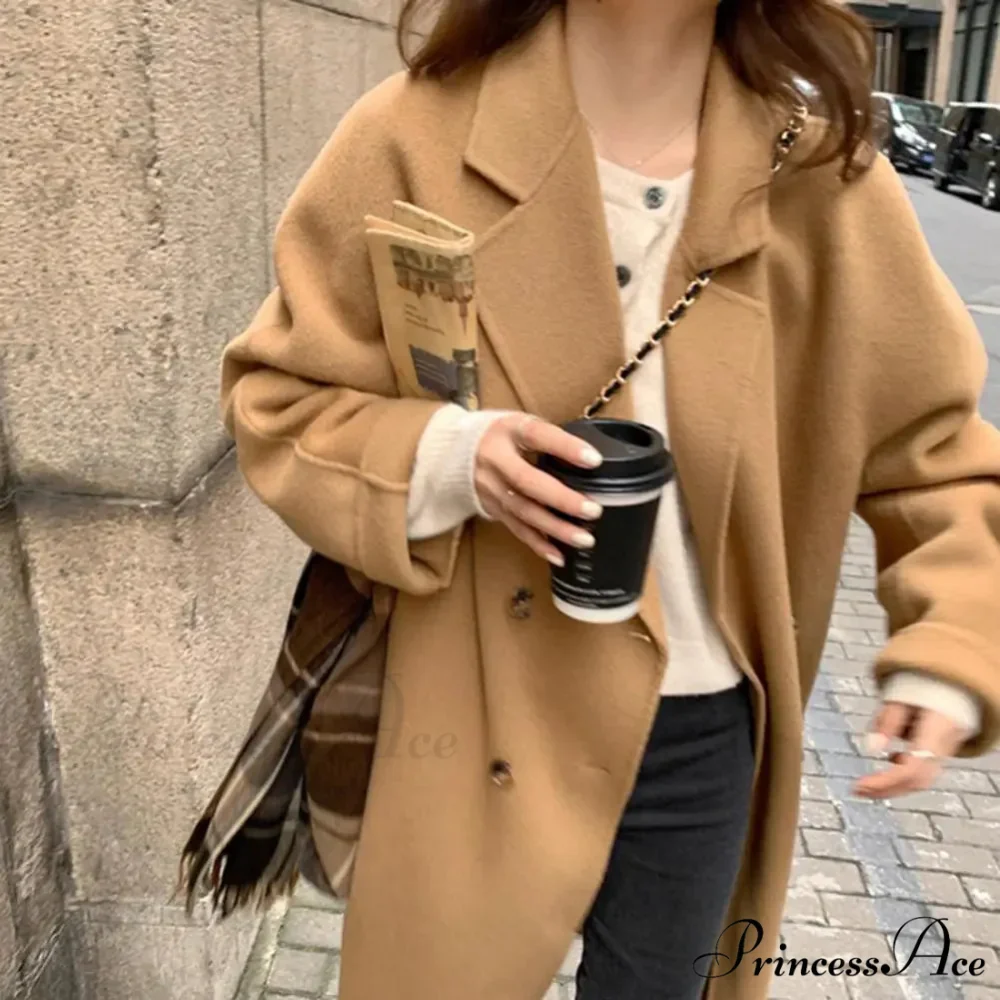 Informal Woolen Indentation Collar Spring Overcoat - Image 3